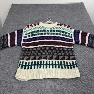 Vintage Rey Wear Sweater Mens XL Cream Wool Geometric Handmade Ecuador Boho